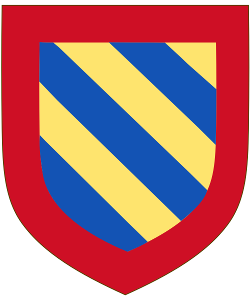 Armas: Bandado de oro y azur, con bordura de gules.